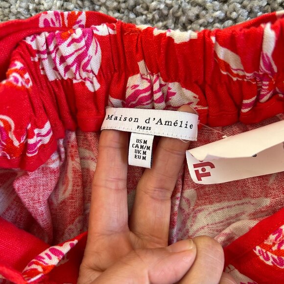 Maison D' Amelie Womens Sz M BeadedFloral Linen Blend Cropped Wide Leg Pant - Picture 9 of 11